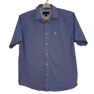 Ariat Pro Series Button Down Shirt Mens XL Blue Gingham Excellent Short Sleeve